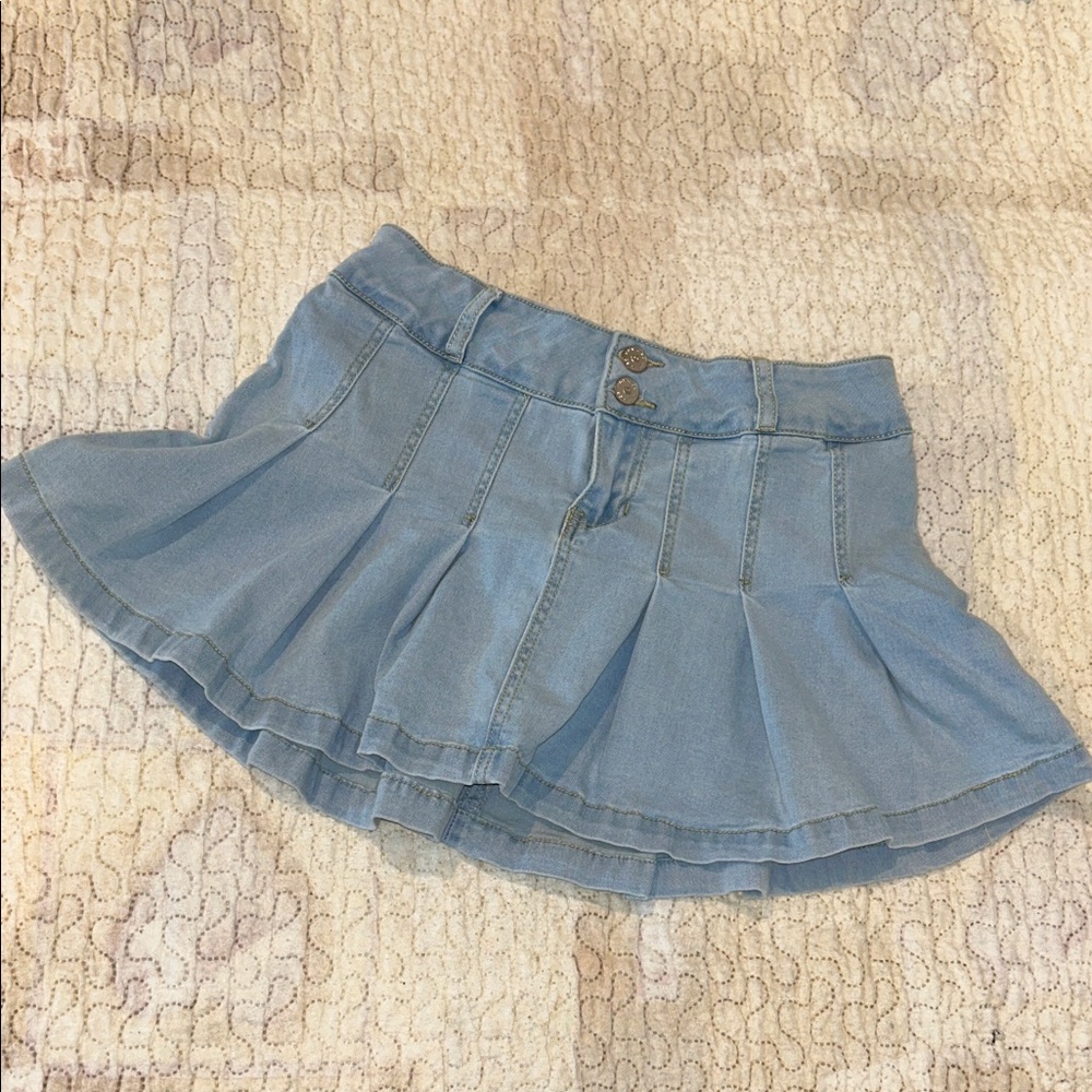 Hot Kiss Light Blue Denim Mini Skirt with Ruffle Hem